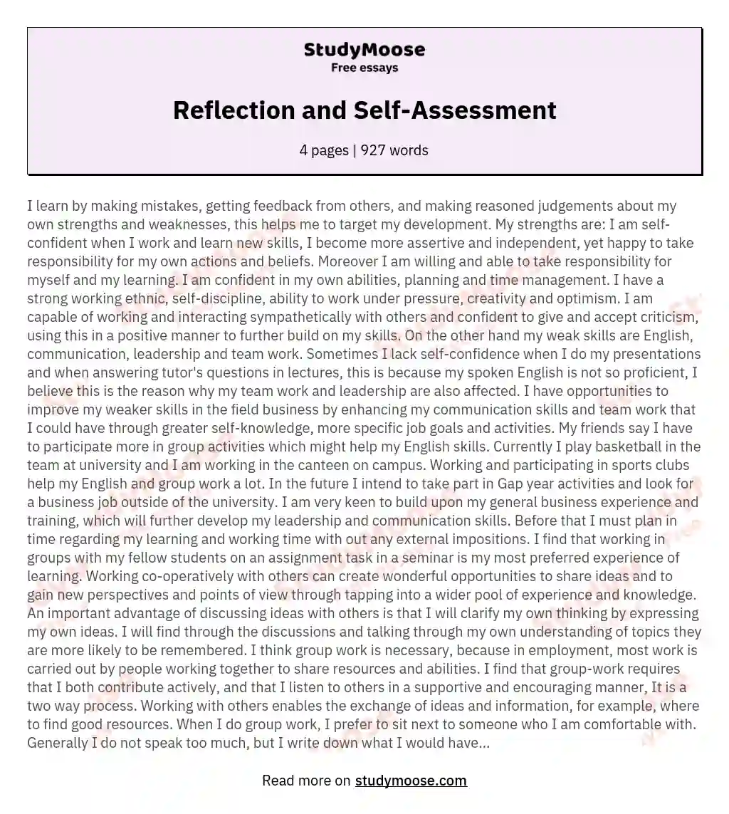 Reflection and Self-Assessment essay