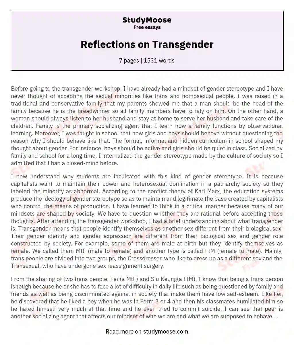 Reflections on Transgender