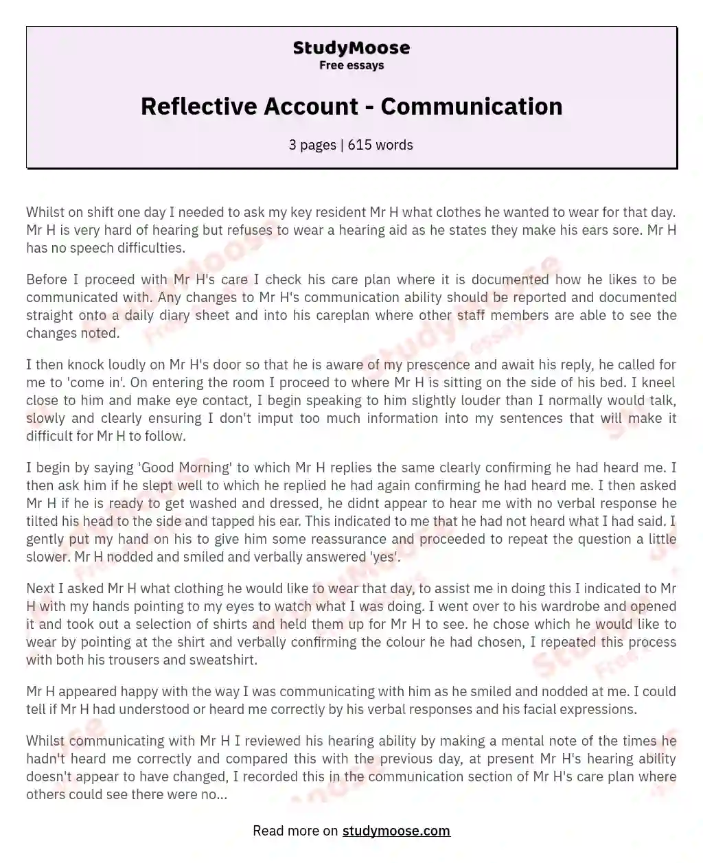 Reflective Account - Communication essay
