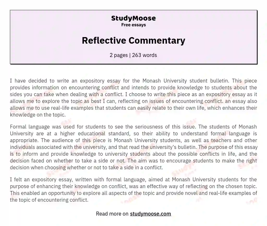 Reflective Commentary essay
