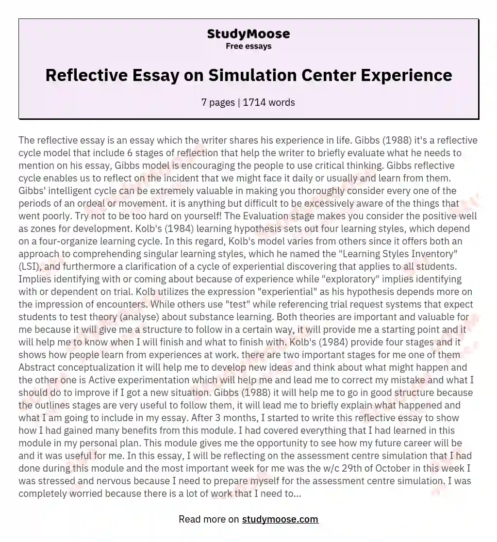 Reflective Essay on Simulation Center Experience essay