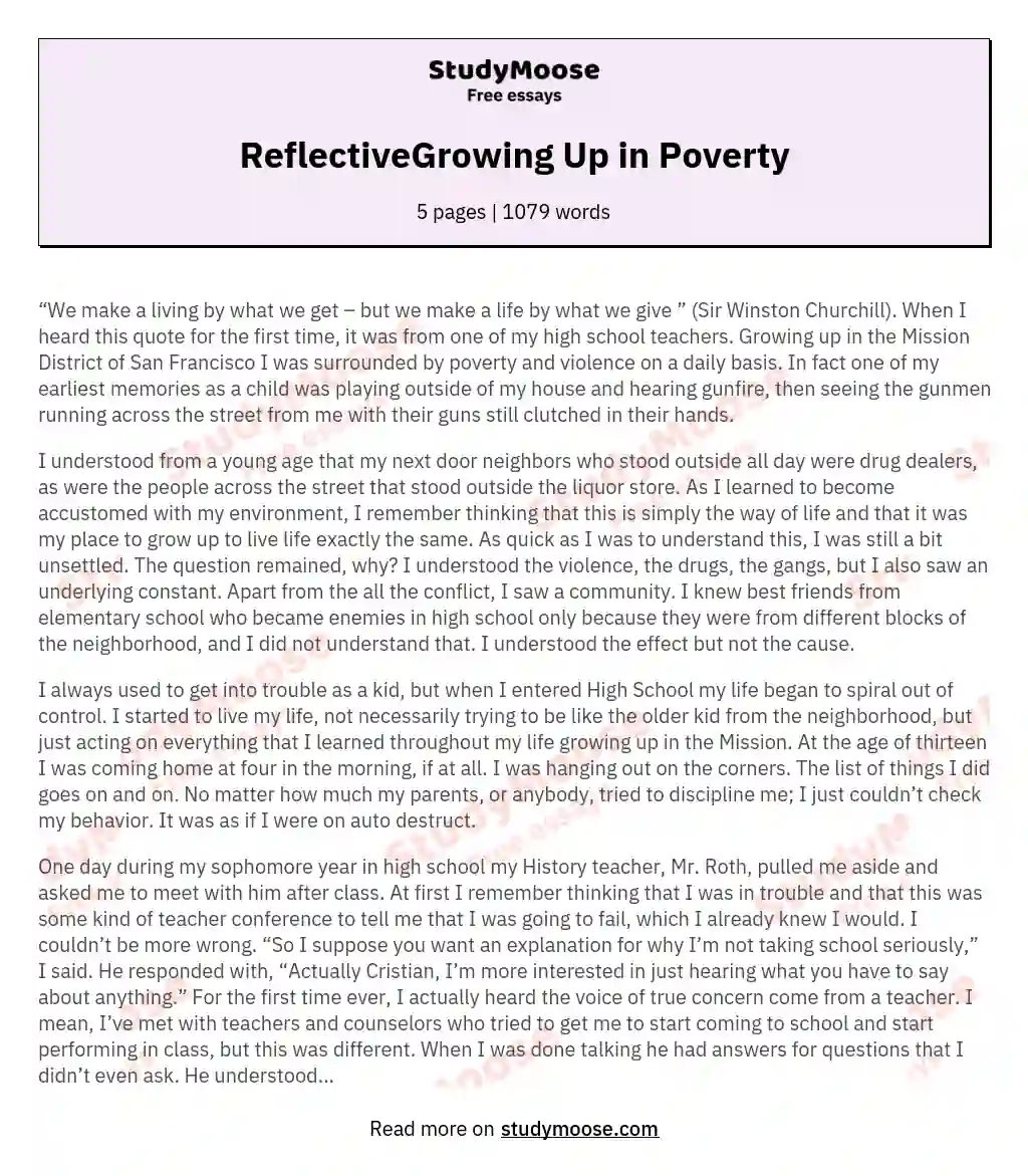 ReflectiveGrowing Up in Poverty essay
