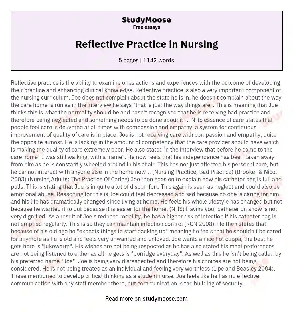Reflective Practice in Nursing essay