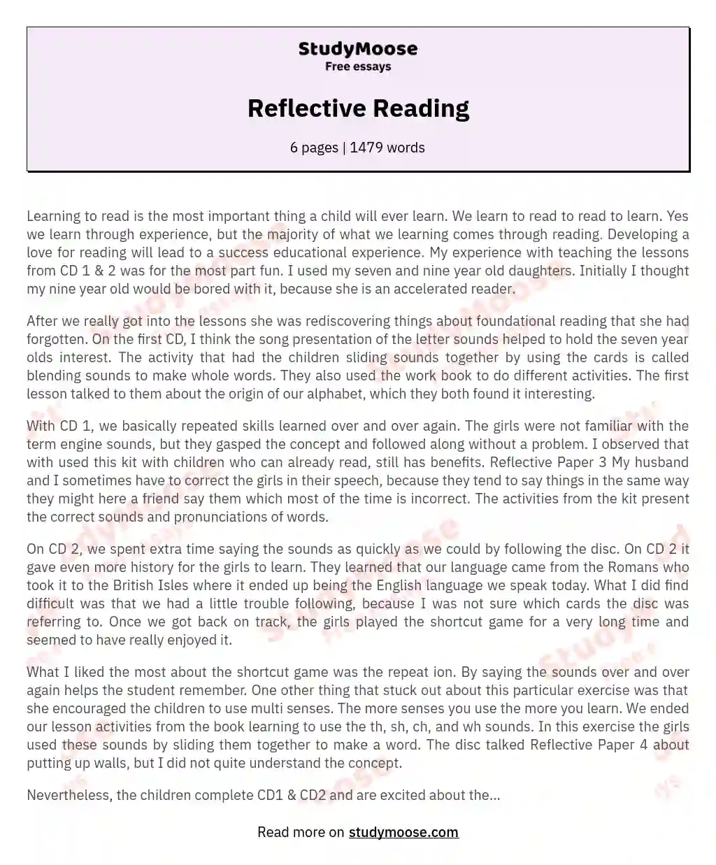 Reflective Reading essay