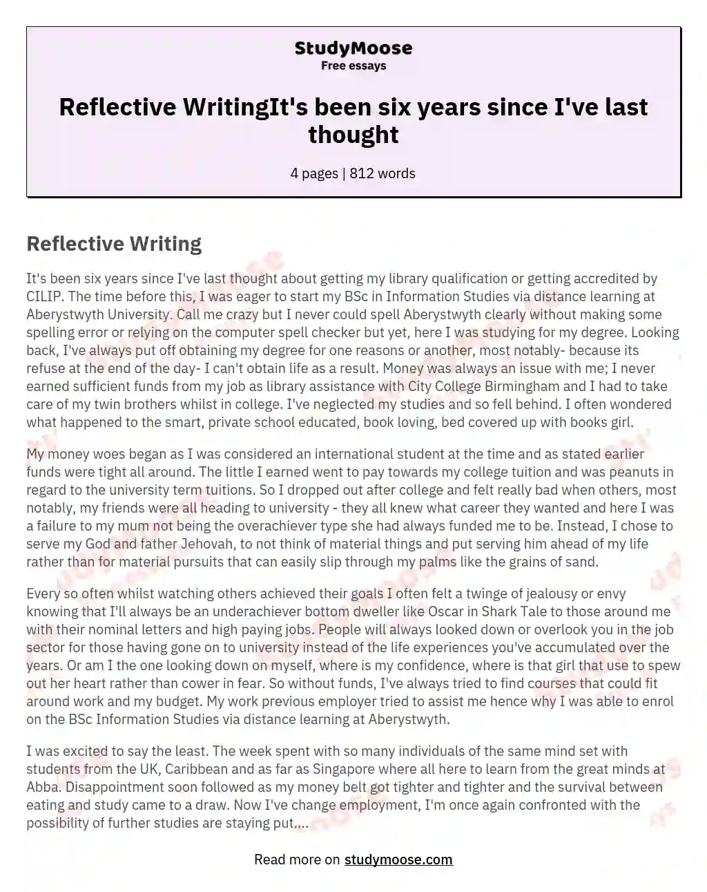 Reflective WritingIt's been six years since I've last thought