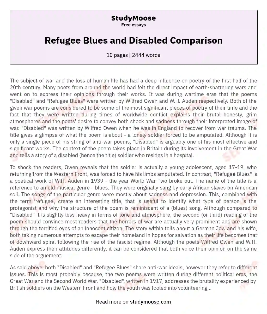 Refugee Blues and Disabled Comparison essay