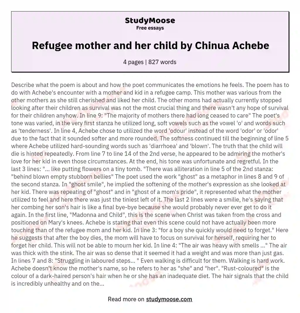 Refugee mother and her child by Chinua Achebe essay