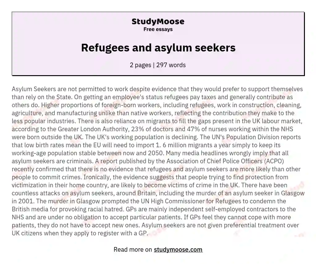 Refugees and asylum seekers essay