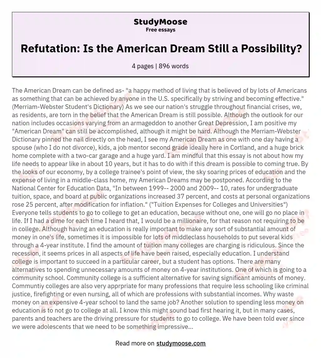 Refutation: Is the American Dream Still a Possibility? essay