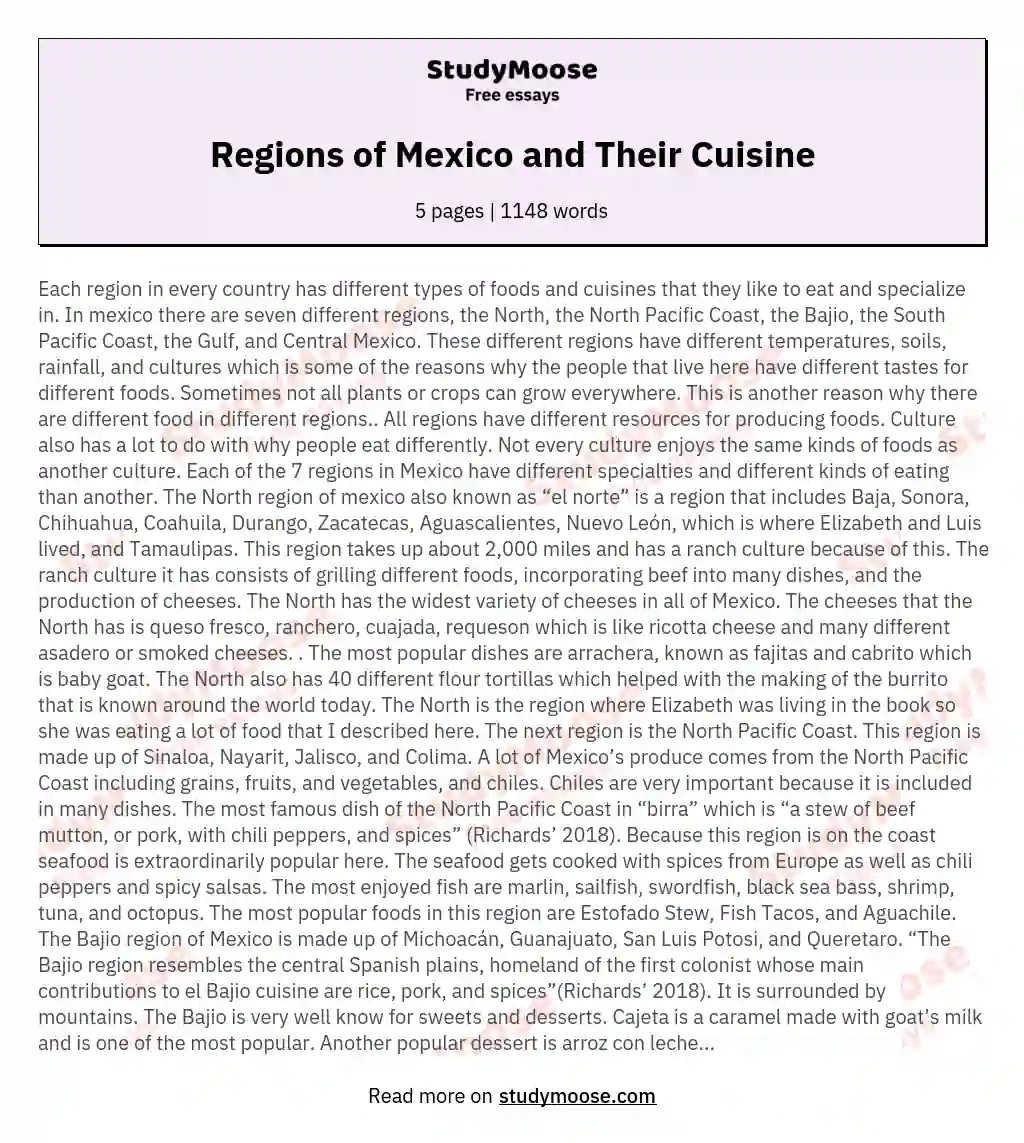 Regions of Mexico and Their Cuisine essay