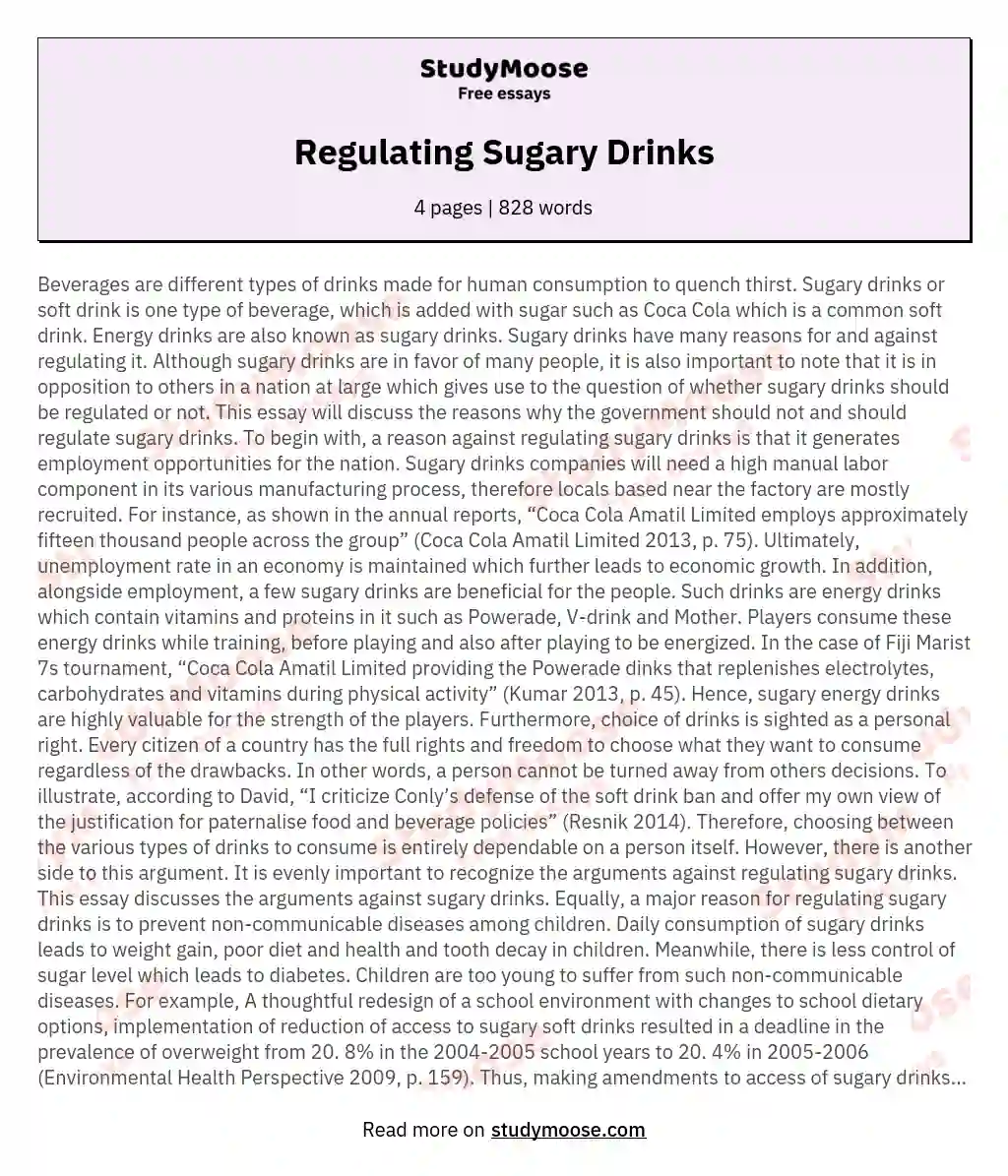 Regulating Sugary Drinks essay