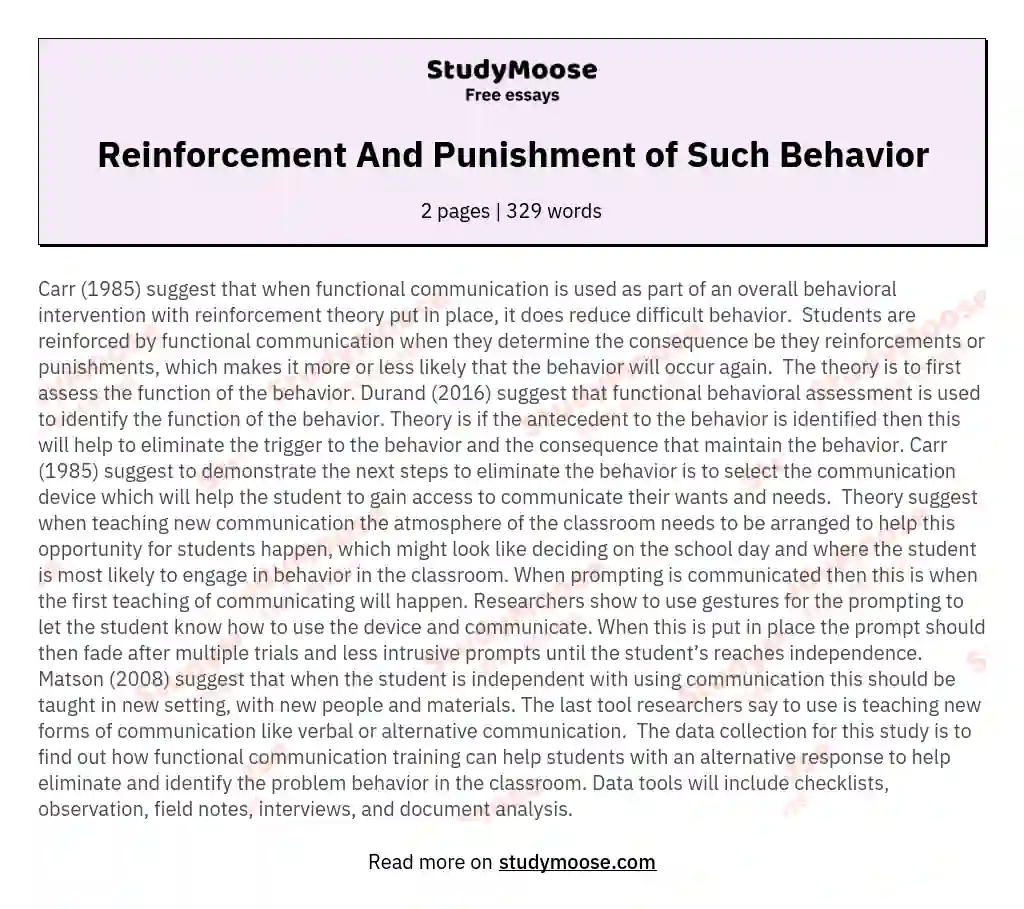 Reinforcement And Punishment of Such Behavior essay