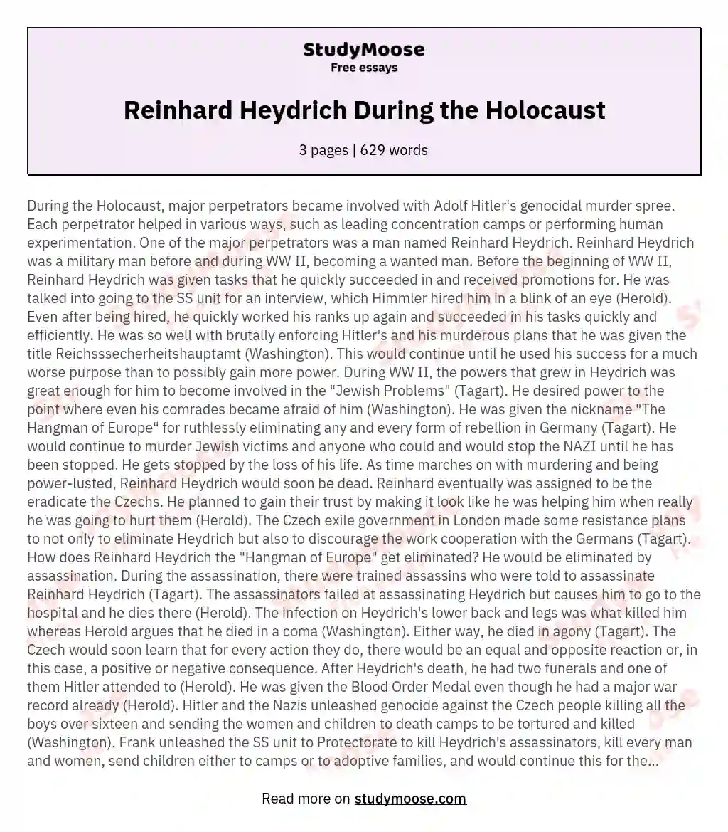 Reinhard Heydrich During the Holocaust essay