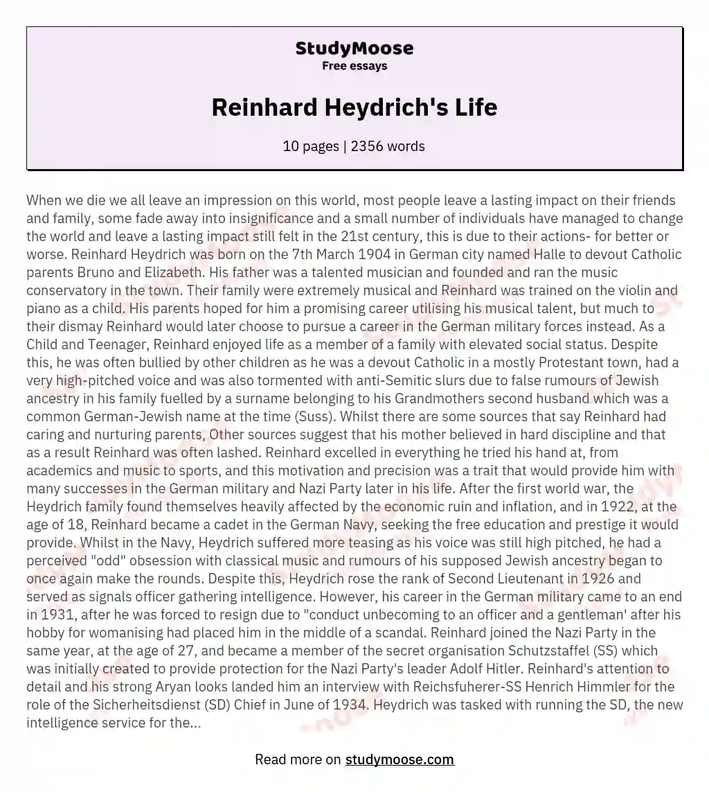 Reinhard Heydrich's Life essay