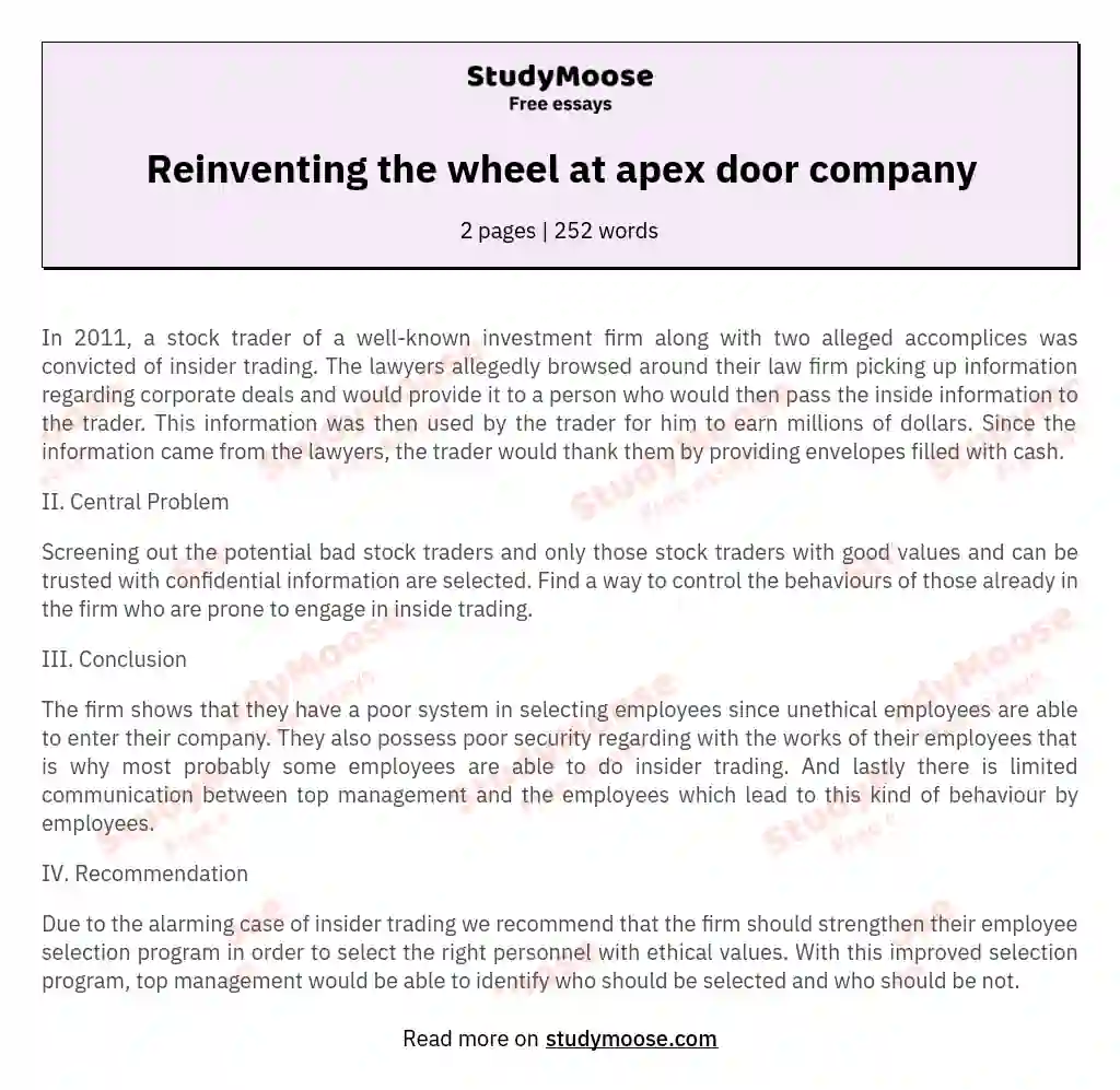 Reinventing the wheel at apex door company