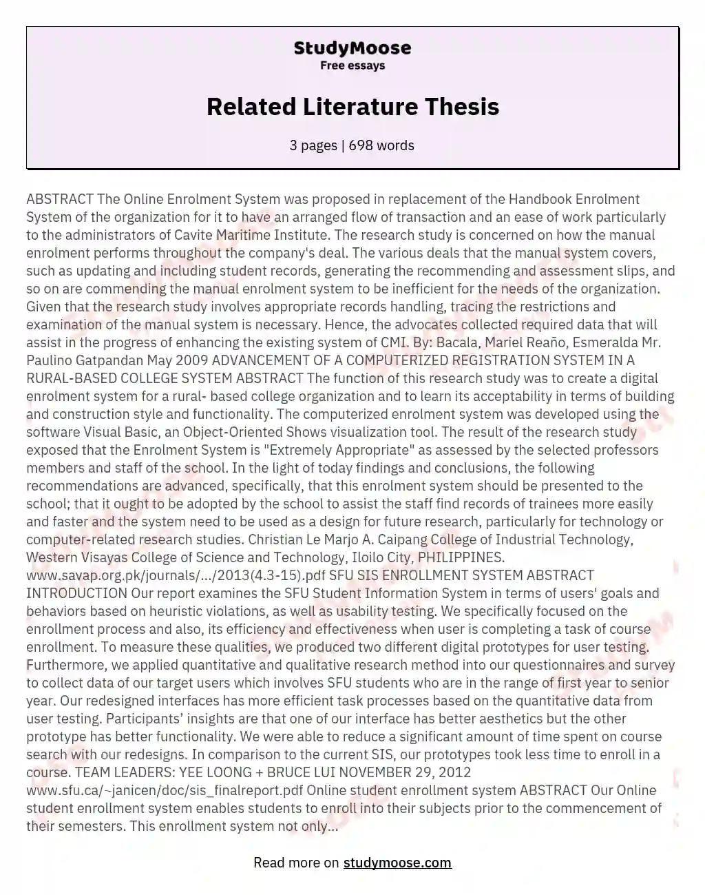 Related Literature Thesis essay
