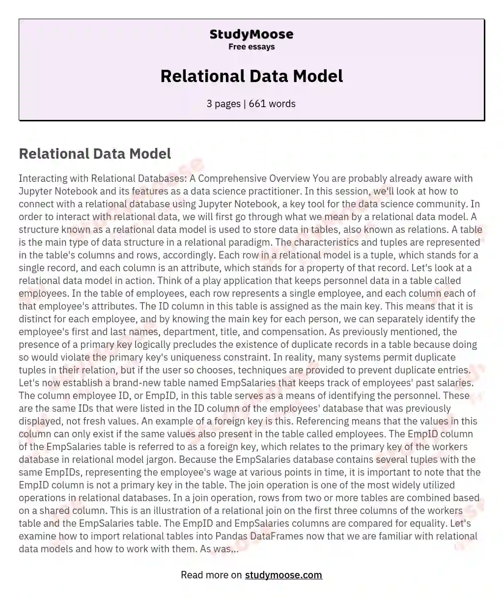 Relational Data Model essay