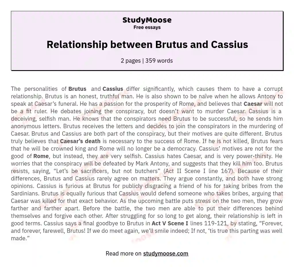 The Intricate Interplay: Brutus and Cassius in Shakespeare's Julius Caesar essay