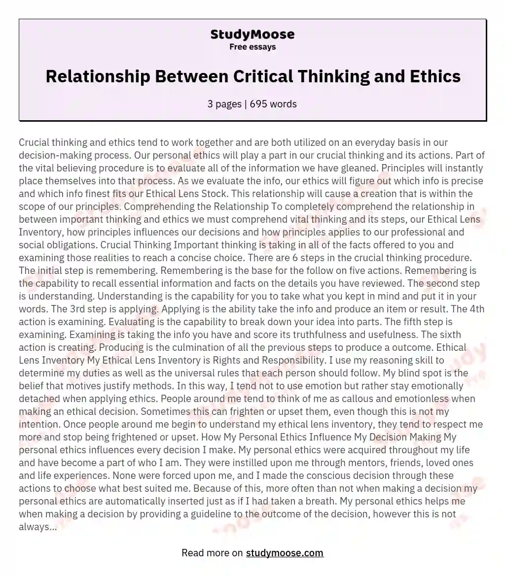 Relationship Between Critical Thinking and Ethics