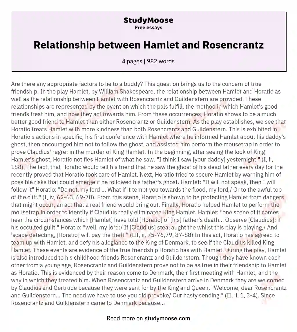 Relationship between Hamlet and Rosencrantz essay