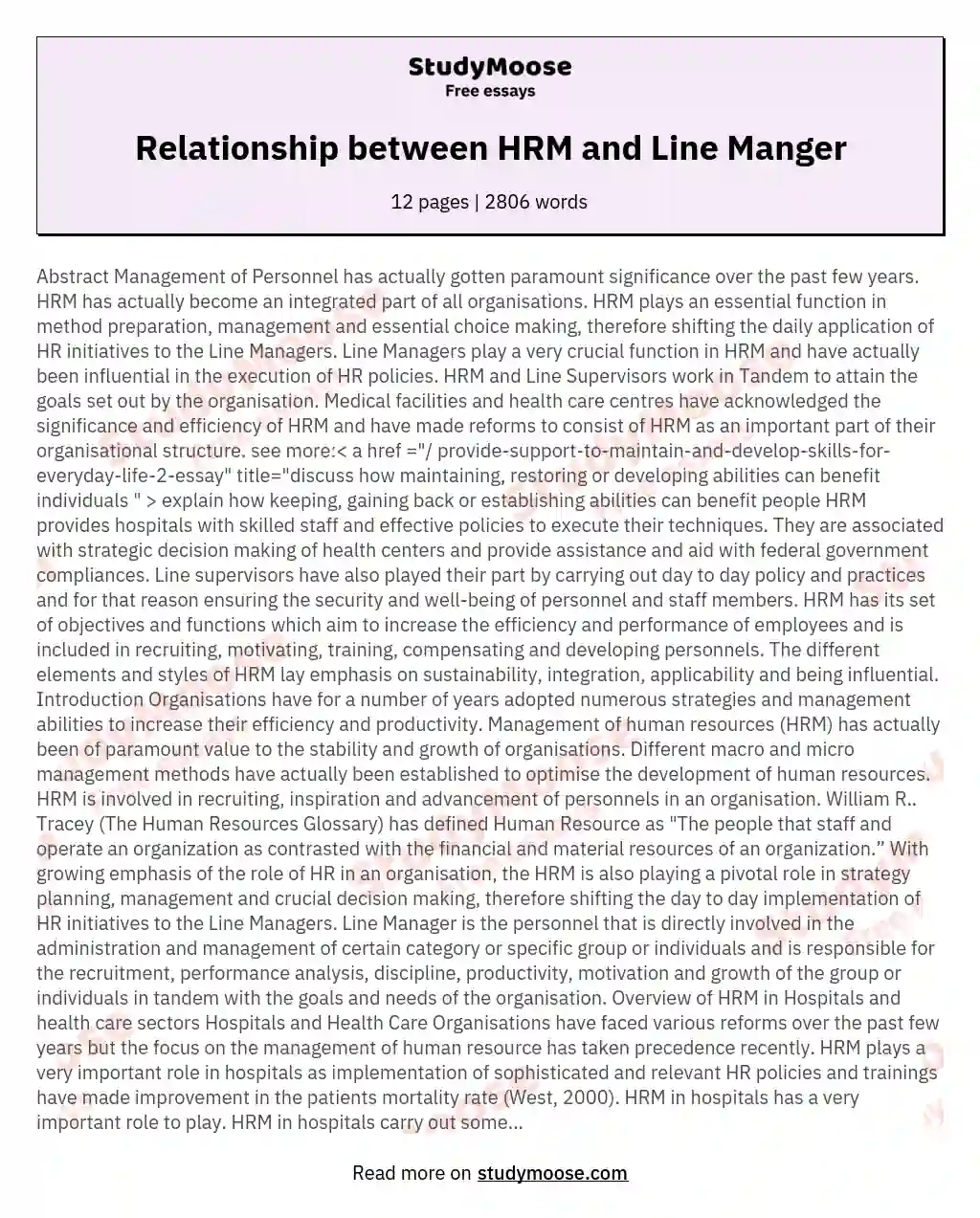 Relationship between HRM and Line Manger