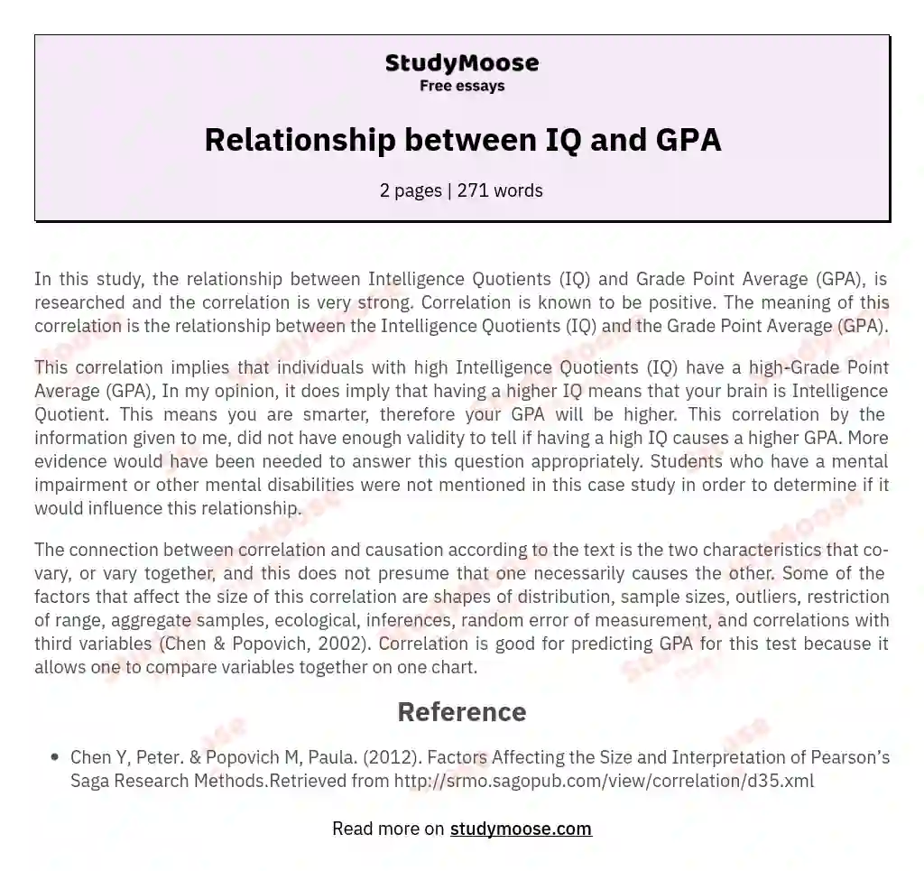 Relationship between IQ and GPA essay