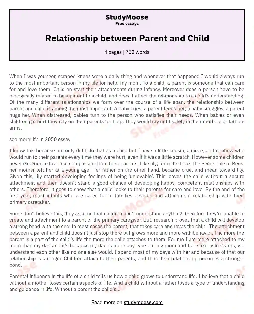 Relationship between Parent and Child essay
