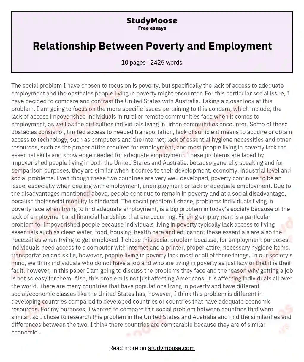 Relationship Between Poverty and Employment