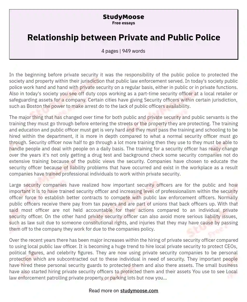 Relationship between Private and Public Police