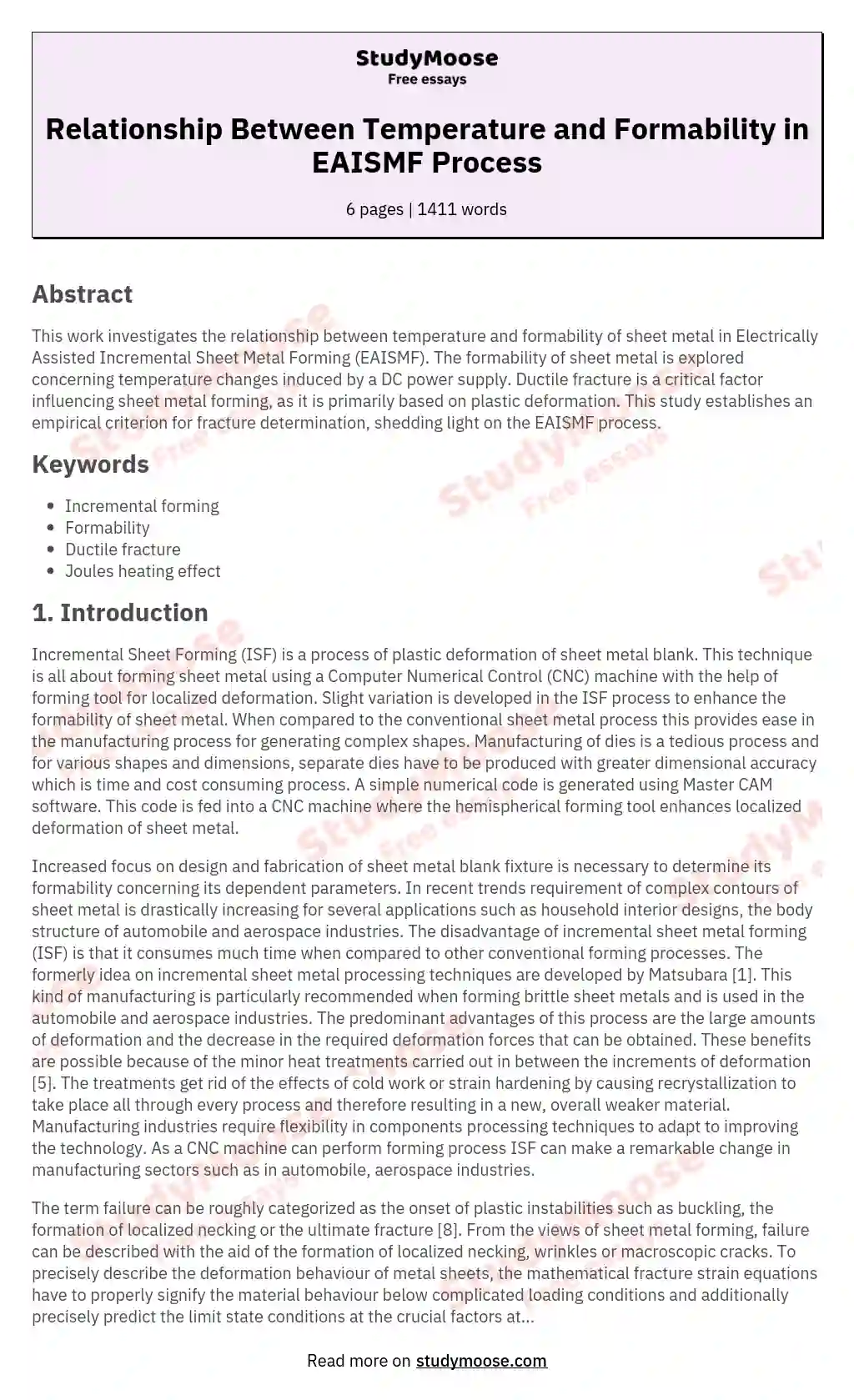 Relationship Between Temperature and Formability in EAISMF Process essay