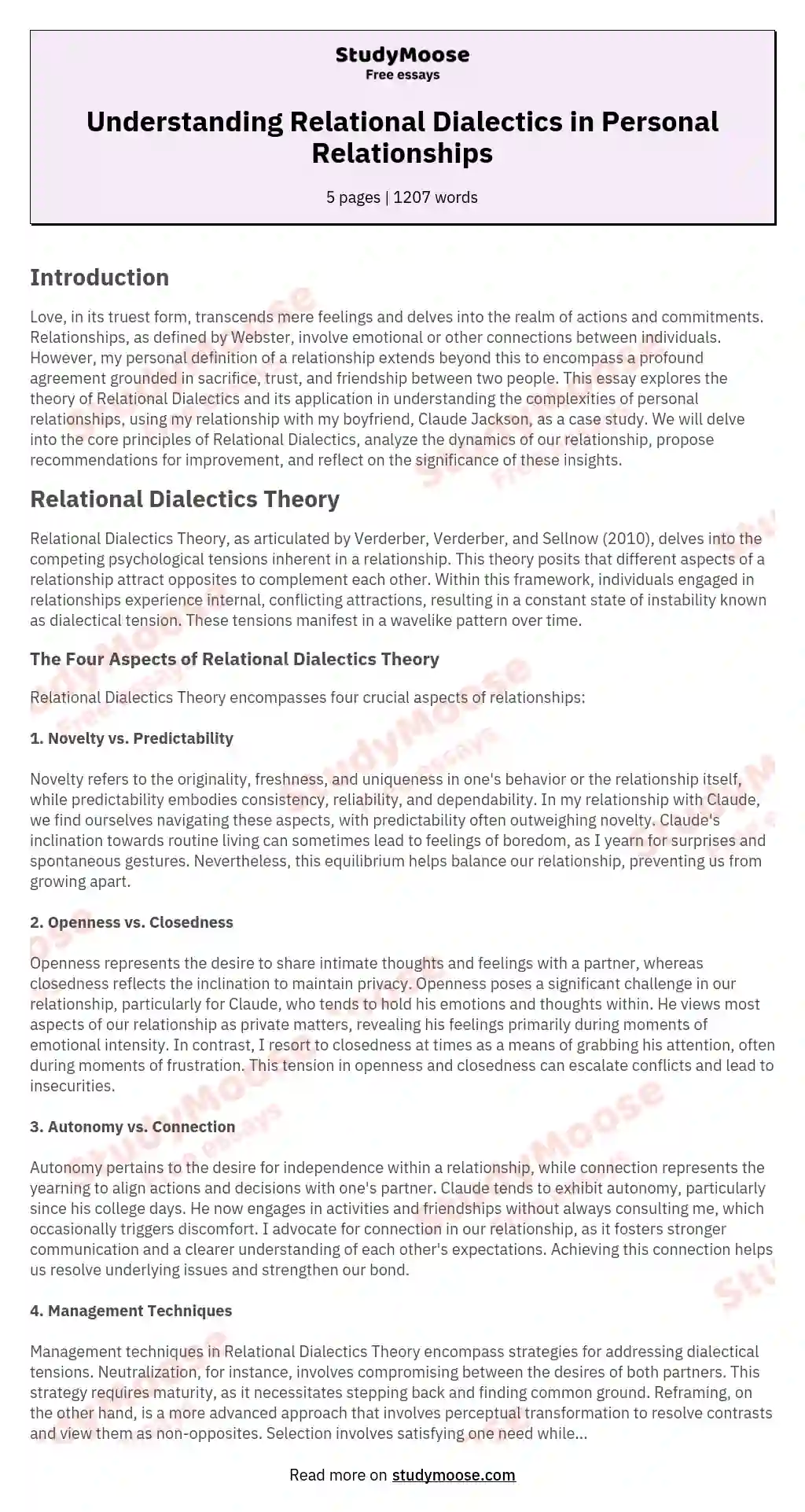Understanding Relational Dialectics in Personal Relationships essay