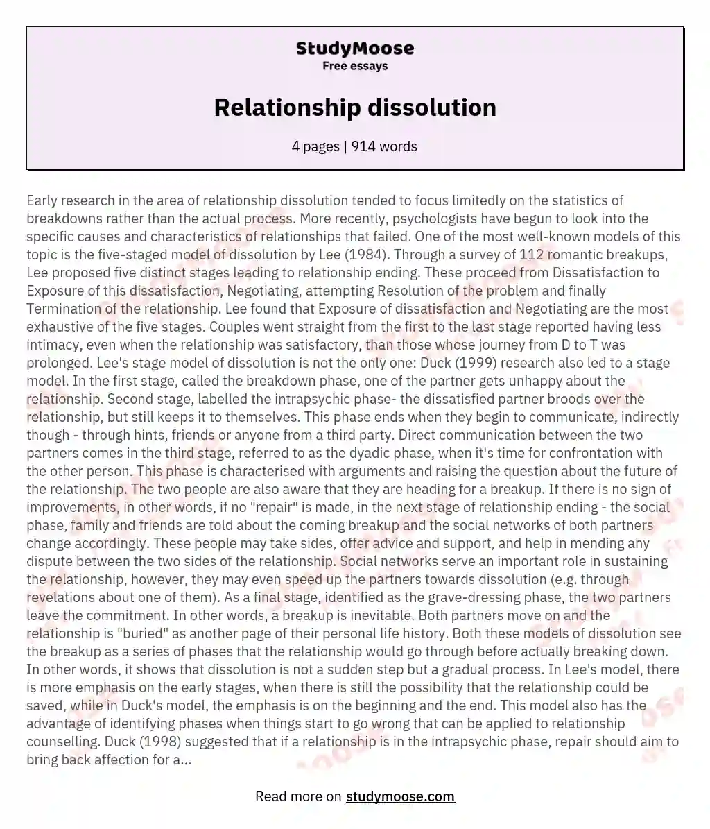 Relationship dissolution essay