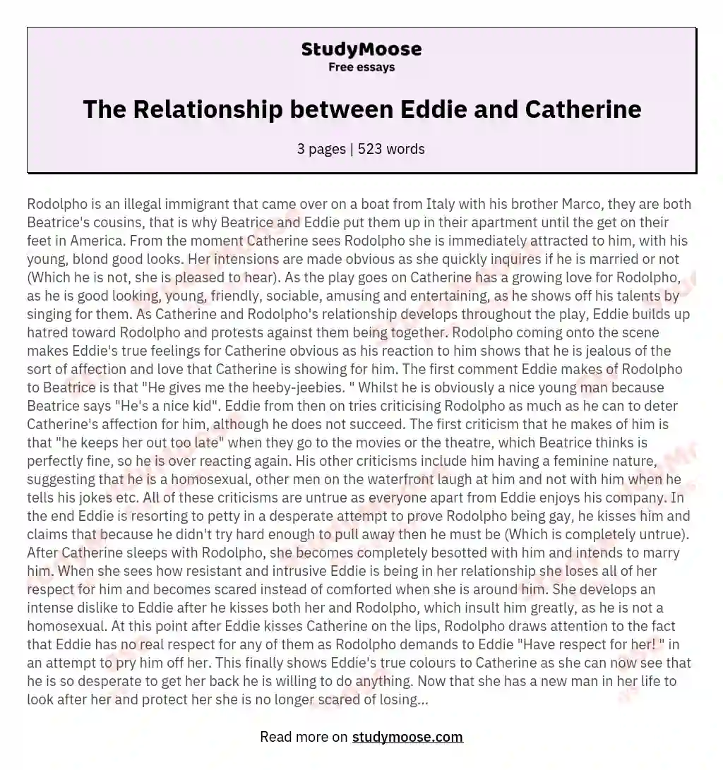 The Relationship between Eddie and Catherine essay
