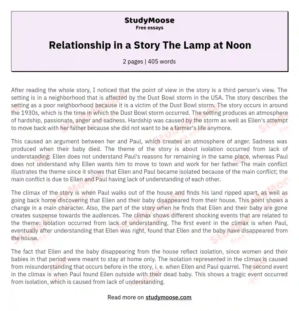 Relationship in a Story The Lamp at Noon
