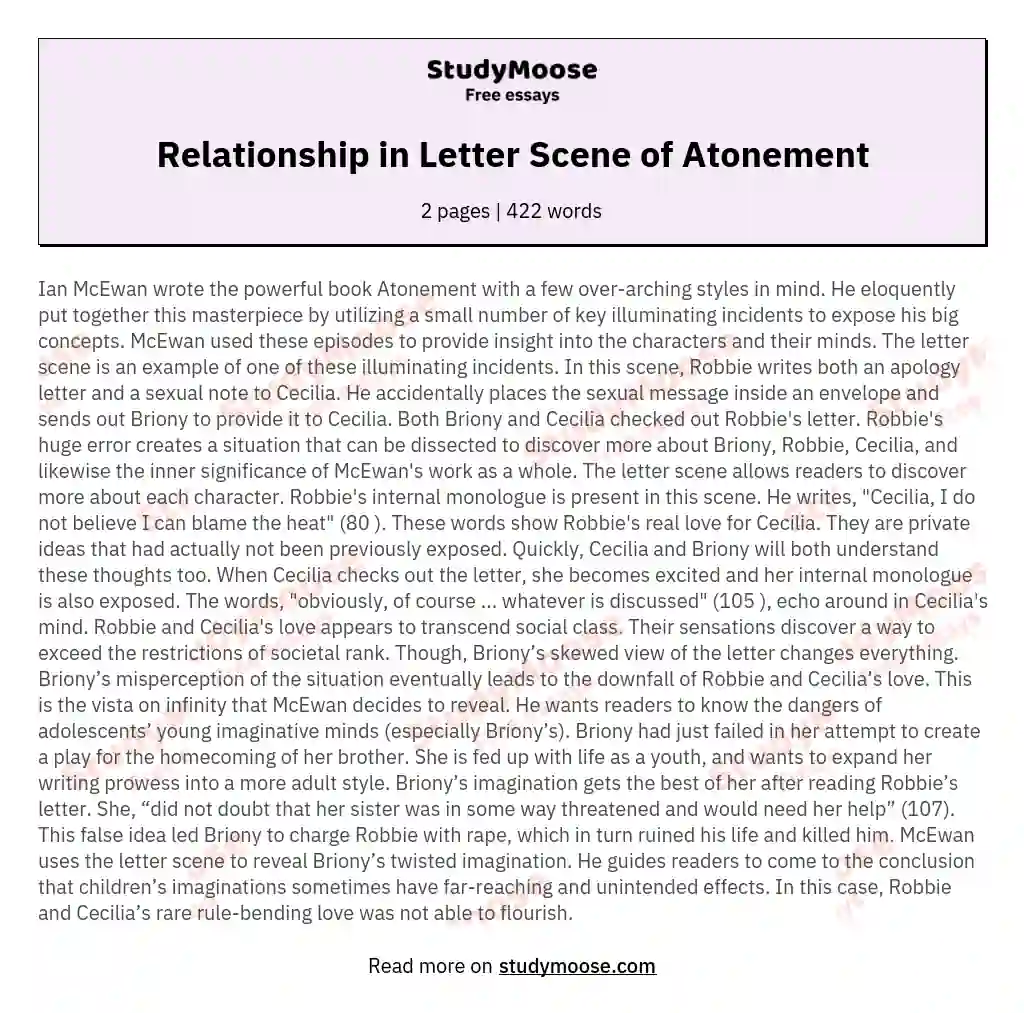 Relationship in Letter Scene of Atonement