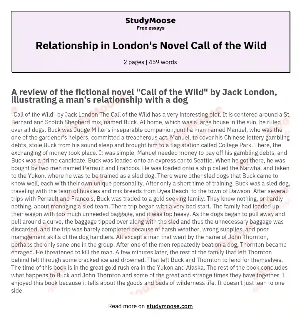 Relationship in London's Novel Call of the Wild essay