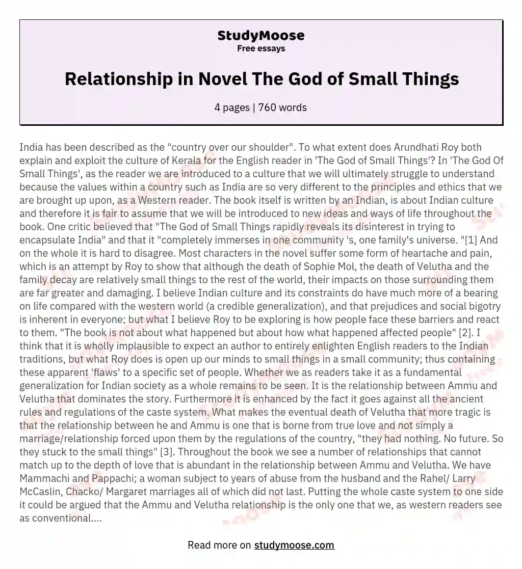 Relationship in Novel The God of Small Things essay