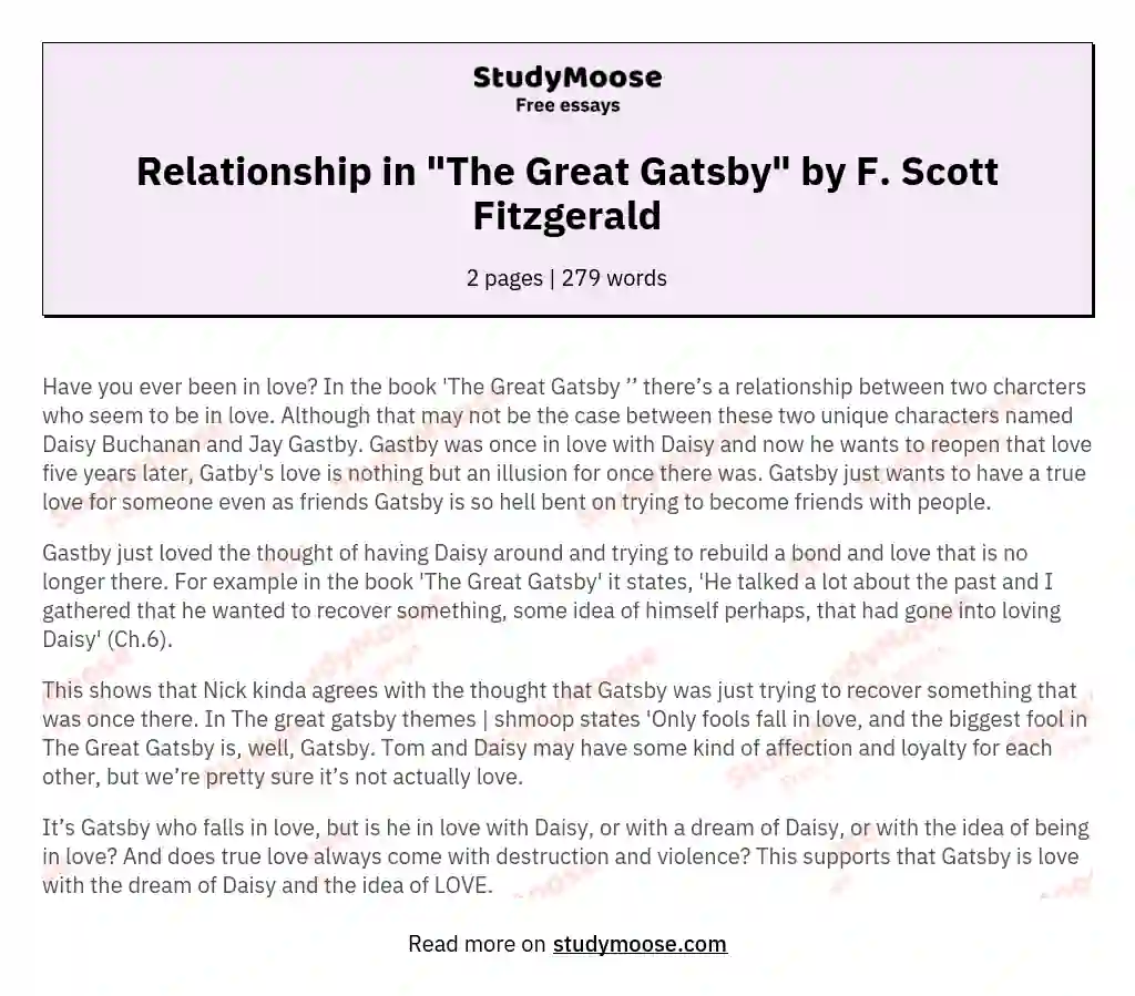 Relationship in "The Great Gatsby" by F. Scott Fitzgerald