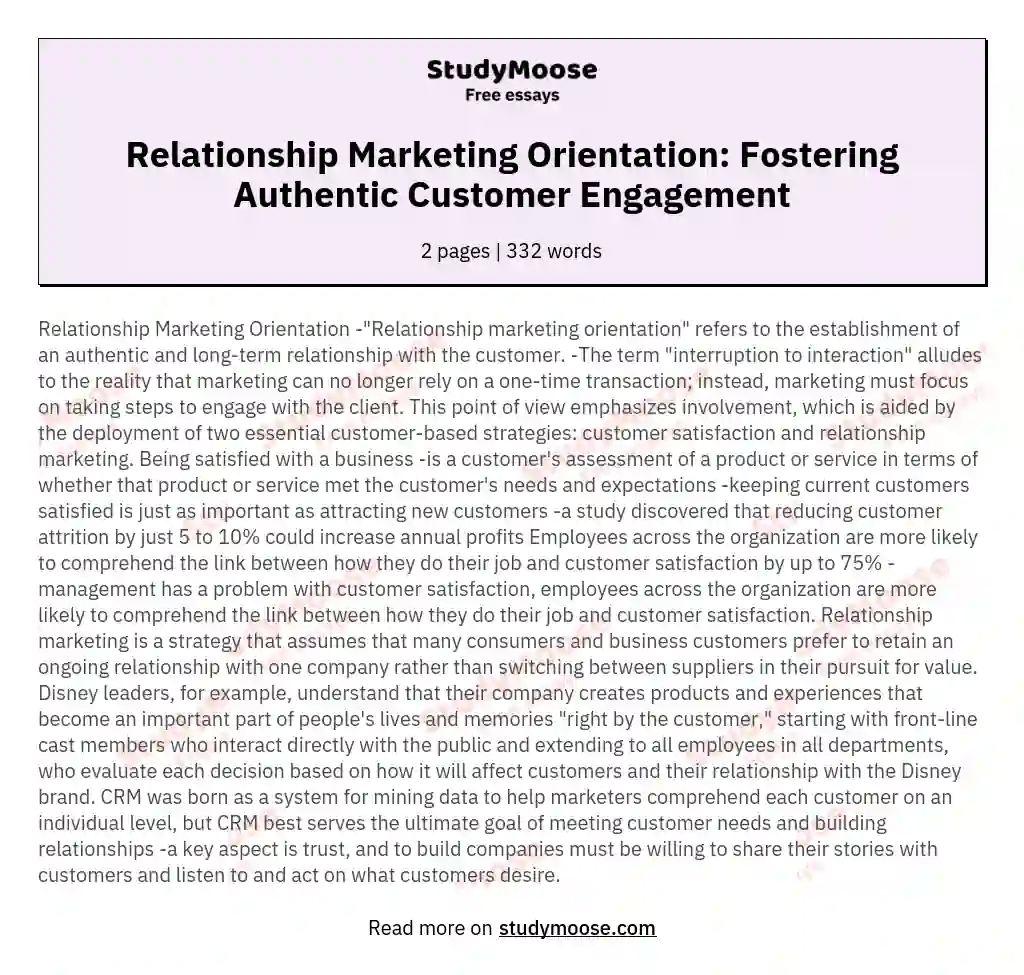 Relationship Marketing Orientation: Fostering Authentic Customer Engagement essay