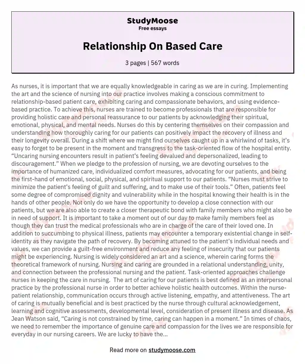 Relationship On Based Care essay