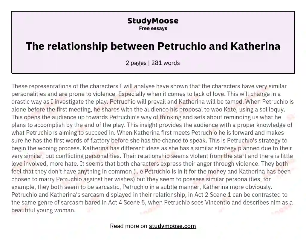 The relationship between Petruchio and Katherina essay