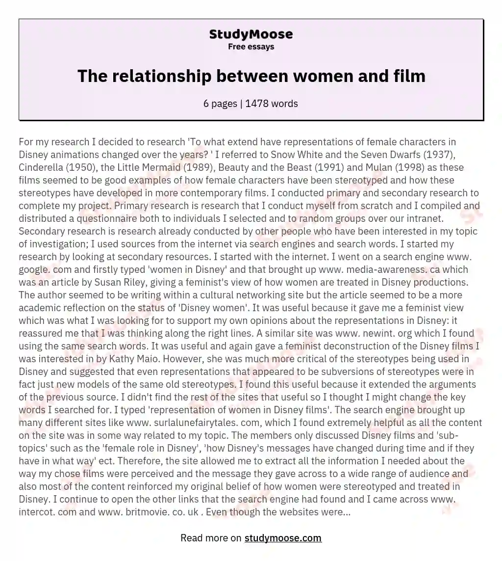 The relationship between women and film essay