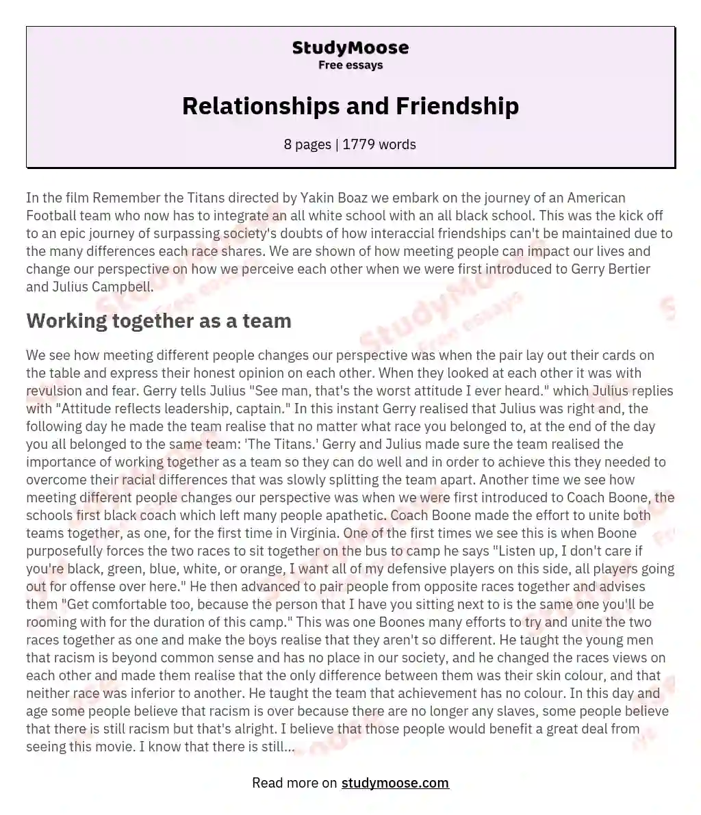 Relationships and Friendship