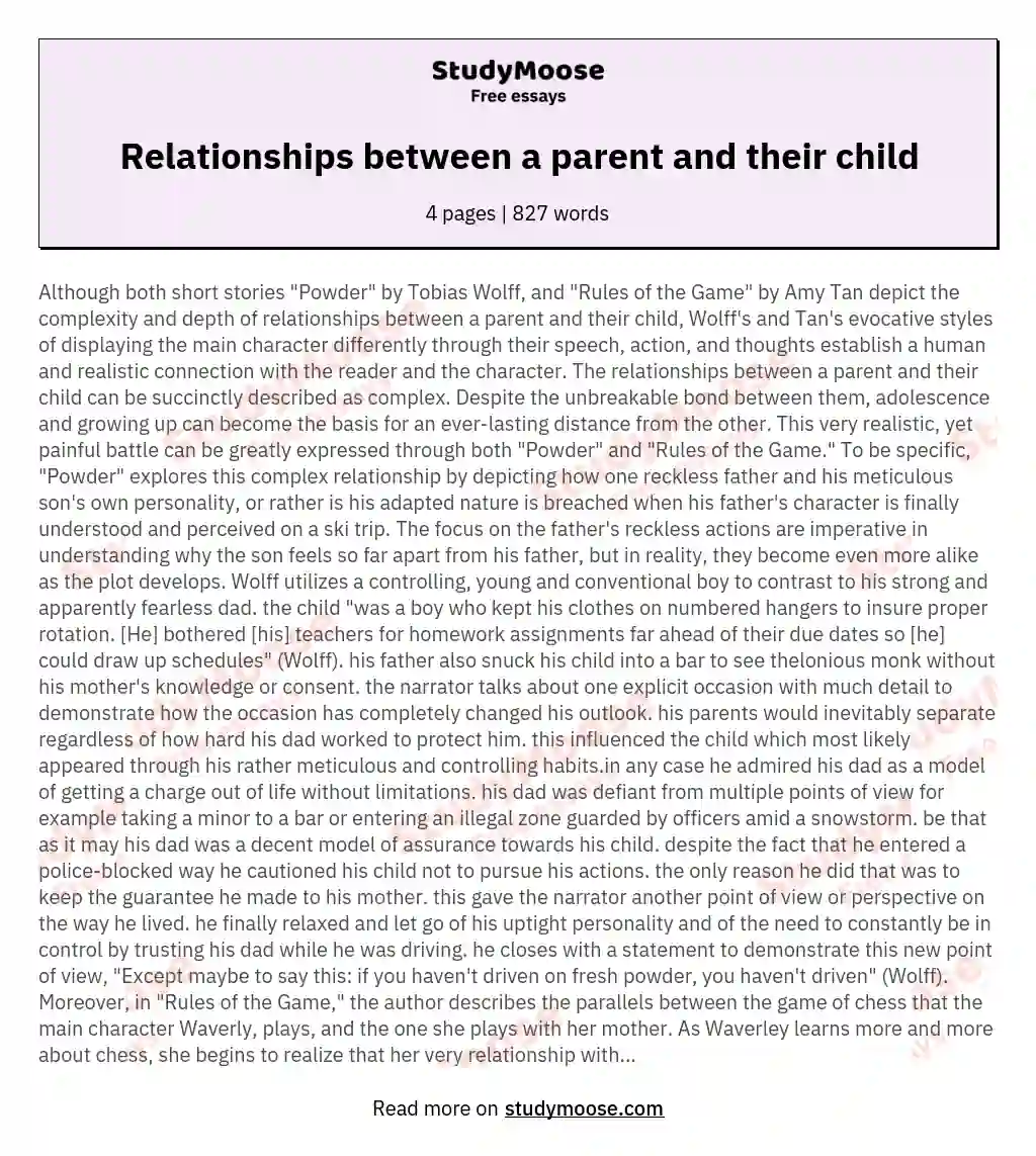 Relationships between a parent and their child essay