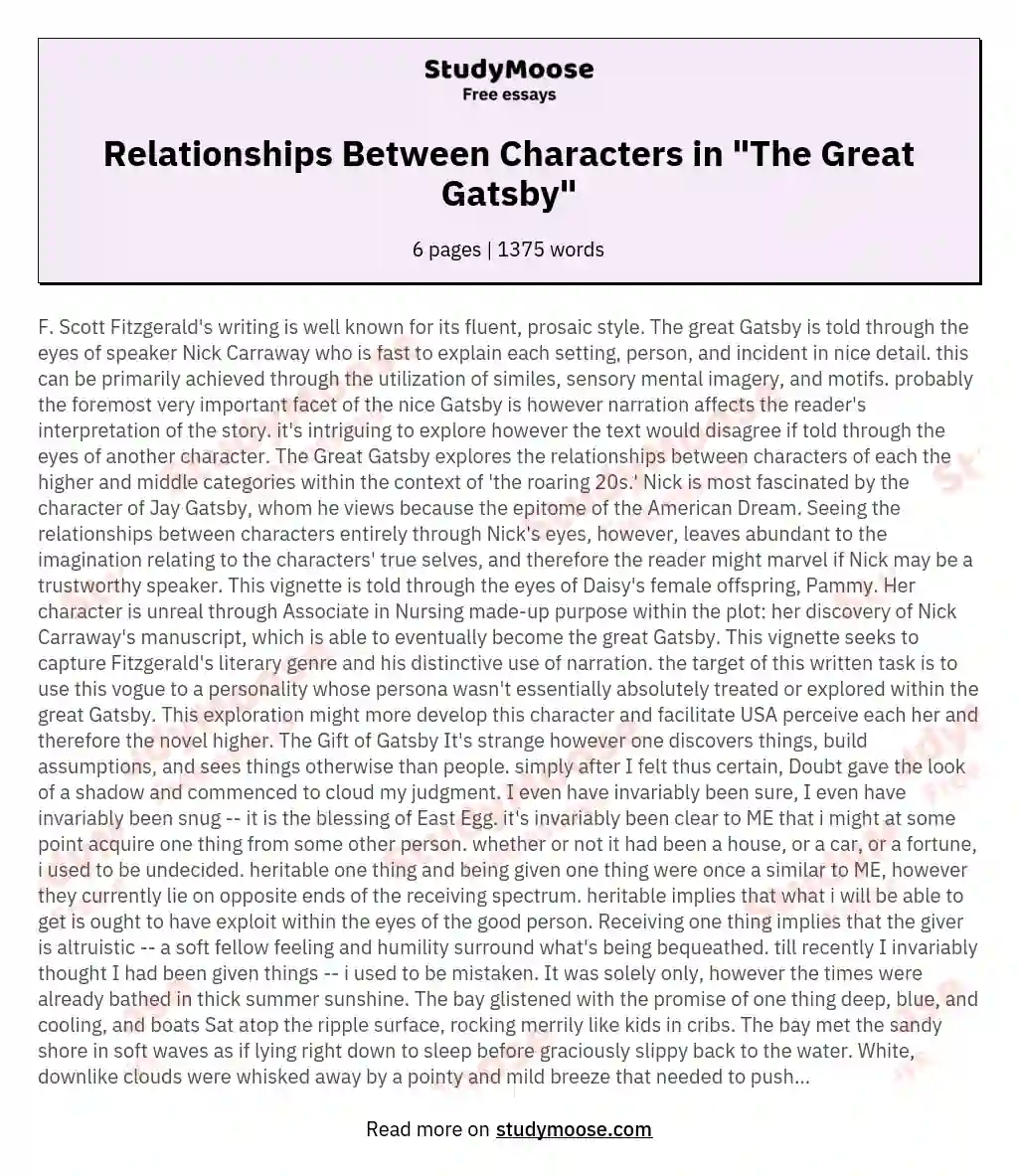 Relationships Between Characters in "The Great Gatsby"