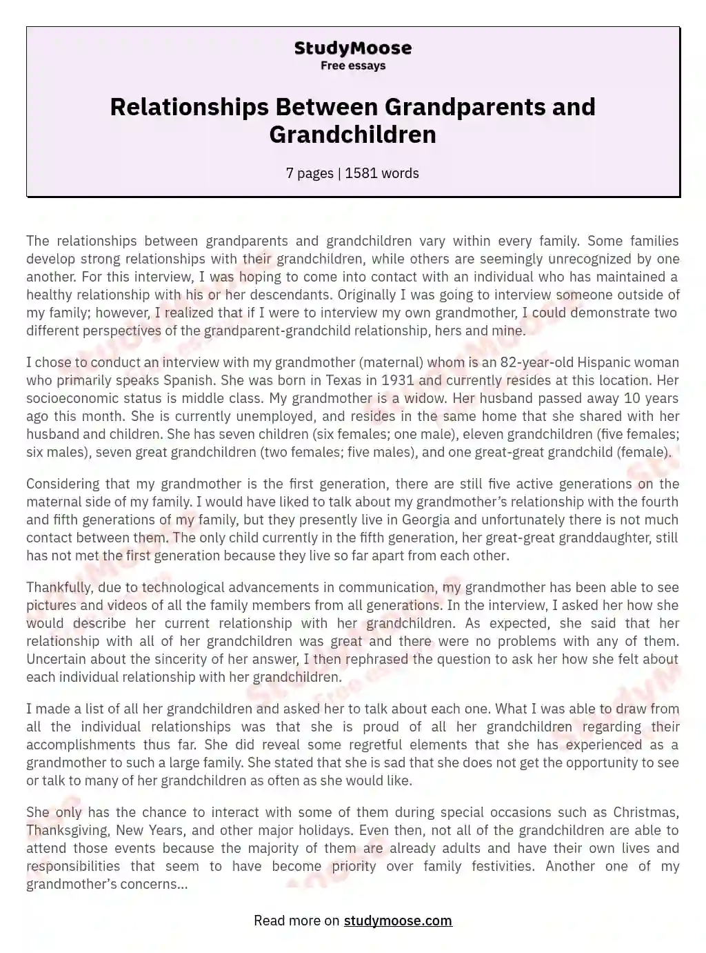 Relationships Between Grandparents and Grandchildren essay