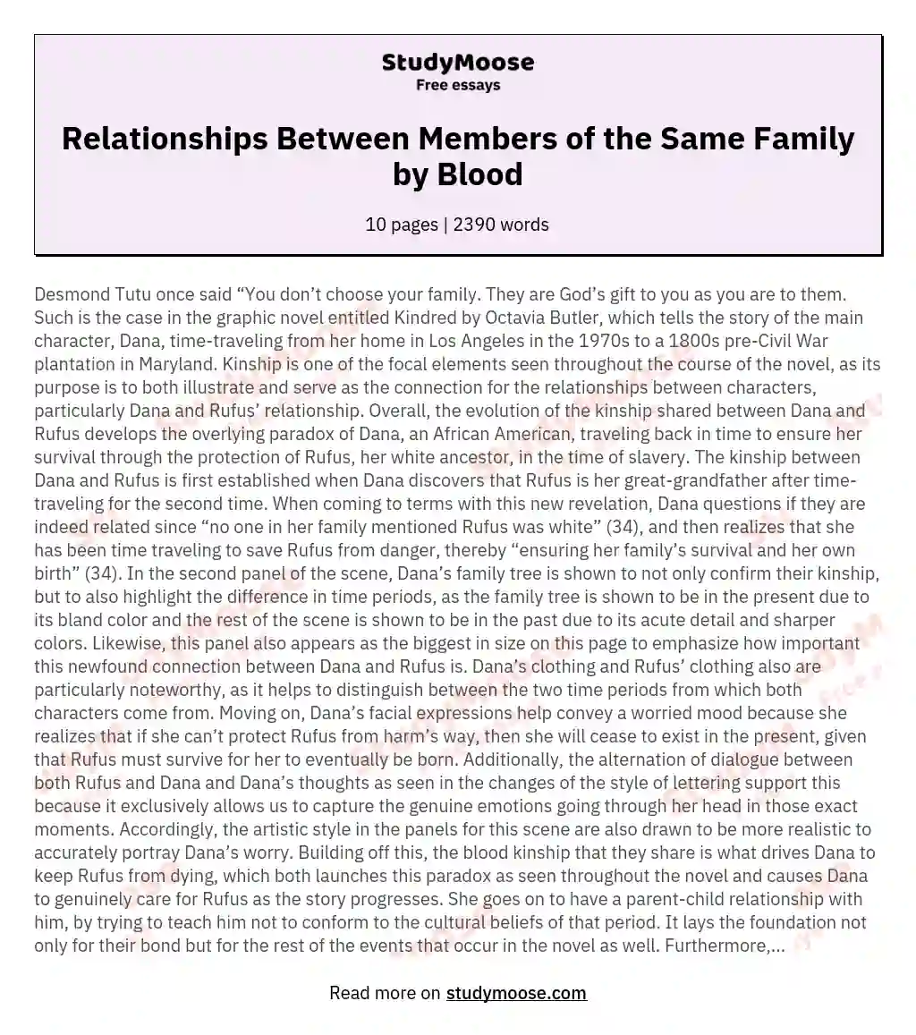Relationships Between Members of the Same Family by Blood essay