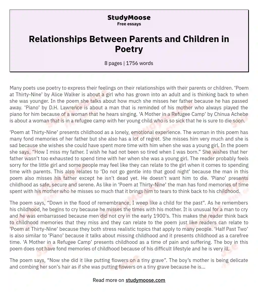 Relationships Between Parents and Children in Poetry essay