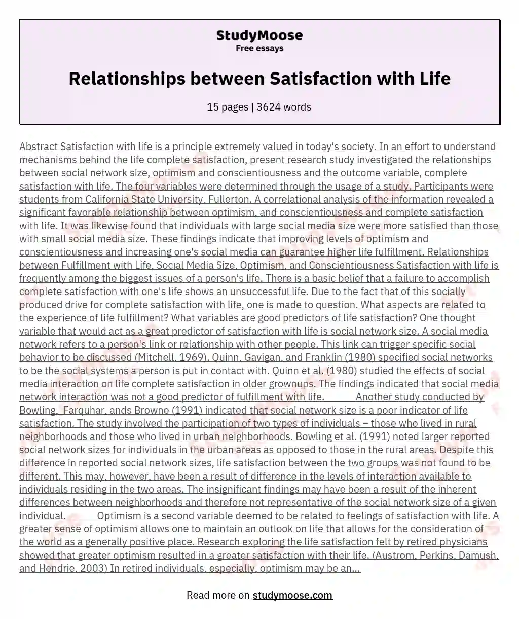 Relationships between Satisfaction with Life