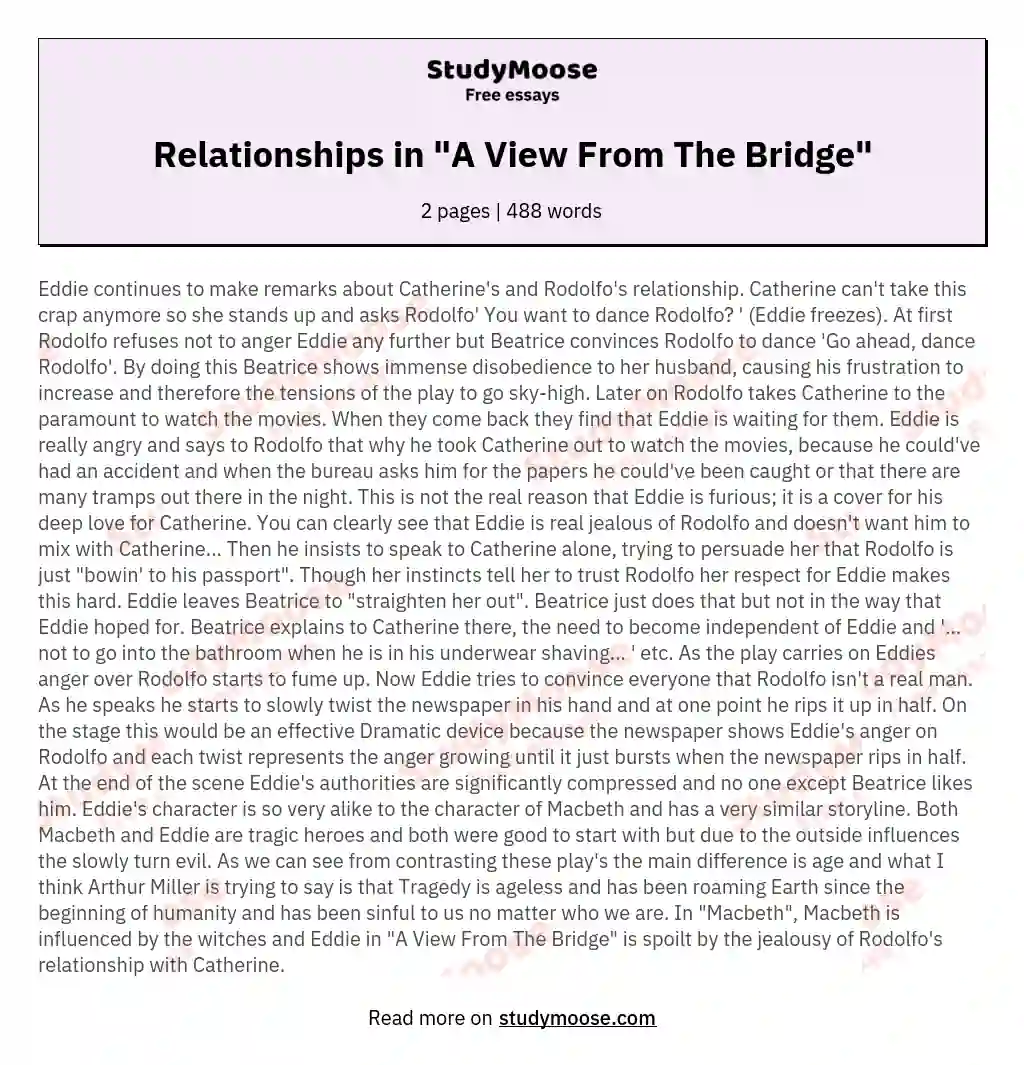 Relationships in "A View From The Bridge" essay